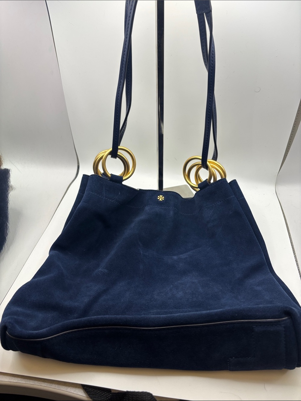Tory Burch Farrah Suede Tote Bag in Royal Navy / Midnight Blue